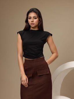 BROOWL - Black Pure Cotton Crop Top