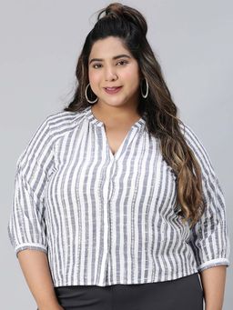 Oxolloxo - Women's Plus Size Stripe Print Cotton Top