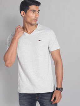 AD By Arvind - V-Neck Heathered T-Shirt Grey