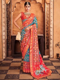 Akhilam - Womens Silk Blend Blue Woven Designer Saree with Unstitched Blouse