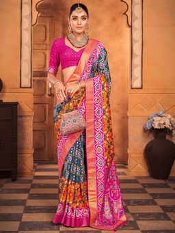 Akhilam - Womens Silk Blend Multi-Color Woven Designer Saree with Unstitched Blouse
