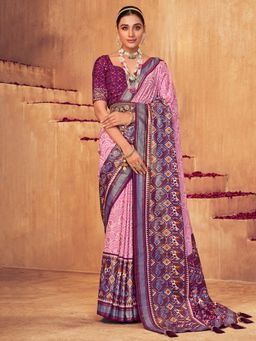 Akhilam - Womens Silk Blend Mauve Woven Designer Saree with Unstitched Blouse