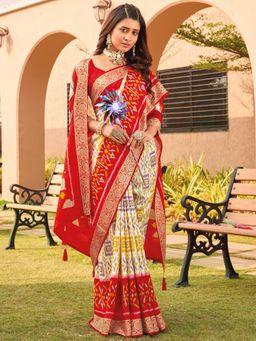Akhilam - Womens Viscose White Woven Designer Saree with Unstitched Blouse