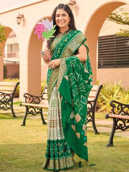 Akhilam - Womens Viscose White Woven Designer Saree with Unstitched Blouse