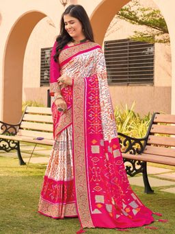 Akhilam - Womens Viscose White Woven Designer Saree with Unstitched Blouse