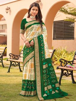 Akhilam - Womens Viscose White Woven Designer Saree with Unstitched Blouse