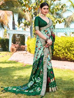 Akhilam - Womens Viscose Green Woven Designer Saree with Unstitched Blouse