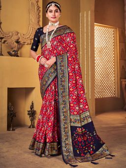 Akhilam - Womens Silk Blend Pink Woven Designer Saree with Unstitched Blouse