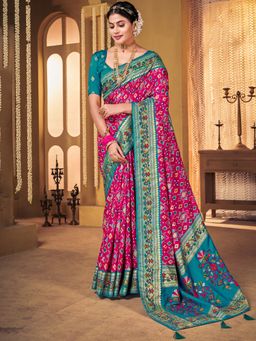 Akhilam - Womens Silk Blend Pink Woven Designer Saree with Unstitched Blouse