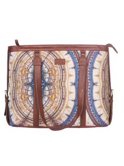 Zouk - Womens Beige Printed Office Shoulder Bag for 15.6 Inch Laptop