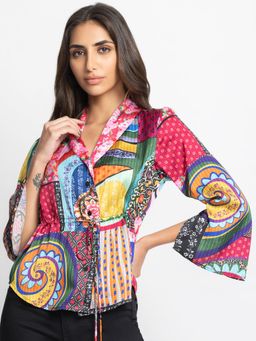 SHAYE - Orange and Black Floral Printed Three-Quarter Sleeves Casual Shirt for Women
