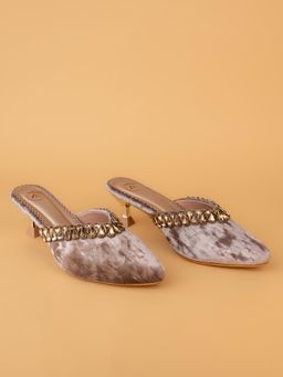 Alberto Torresi - Grey Velvet Embellished Heeled Mules