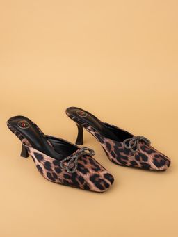 Alberto Torresi - Black Leopard Print Embellished Heeled Mules