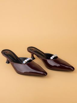 Alberto Torresi - Burgundy Patent Embellished Heeled Mules