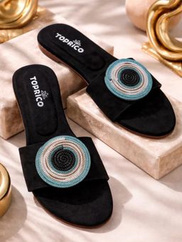 Toprico - Evil Eye Aura Black Open Toe Flats