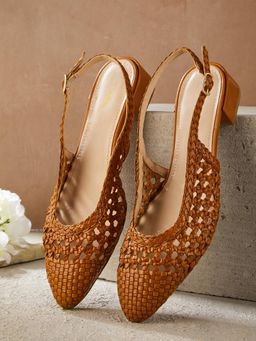 Fabindia - Brown Leather Pointed Toe Slingback Heeled Sandals