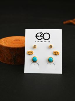E2O - Gold Earrings Studs for Women (Set of 3)
