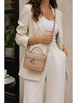 Calfnero - Genuine Leather Taupe Mini Sling Bag With Detachable Strap for Women