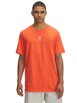 Under Armour - Orange Men Curry Logo Heavyweight Short Sleeve T-shirt