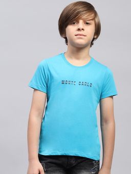 Monte Carlo - Boys Solid Blue Round Neck Half Sleeve T-Shirt