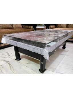 VIVALUXORA - Viva Transparent Designed Table Cover with Embraided Silver Floral Lace