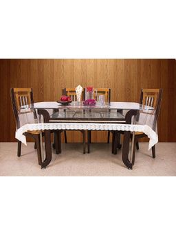 VIVALUXORA - Viva Transparent Designed Table Cover with Embraided White Floral Lace (4 Seater)