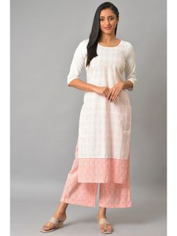 Aurelia - White Floral Printed Kurta With Coral Palazzo (Set of 2)
