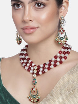 Estele - Gold Plated Fascinating Necklace with Kundan & Pearls for Women (Set of 2)