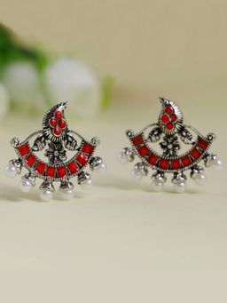Estele - Rhodium Plated Oxidised Afghani Tribal Stud Earrings for Women