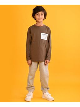 ANTHRILO - Encouragement Brown Boys Long Sleeves T-Shirt Grey Fleece Jogger (Set of 2)