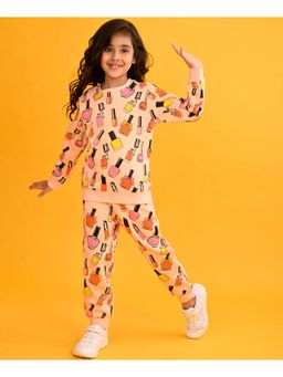 ANTHRILO - Nail Paint Peach Girls Sweatshirt Fleece Jogger (Set of 2)