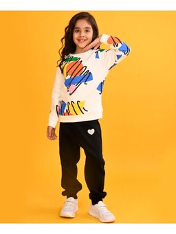 ANTHRILO - Shapes Print Girls Sweatshirt Black Heart Fleece Jogger (Set of 2)