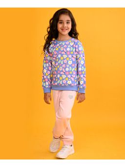 ANTHRILO - Blue Heart Flowers Girls Sweatshirt Pink Heart Fleece Jogger (Set of 2)
