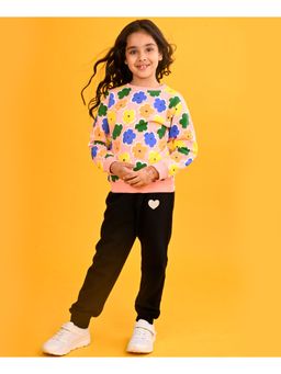 ANTHRILO - Flowers Pink Girls Sweatshirt Black Heart Fleece Jogger (Set of 2)