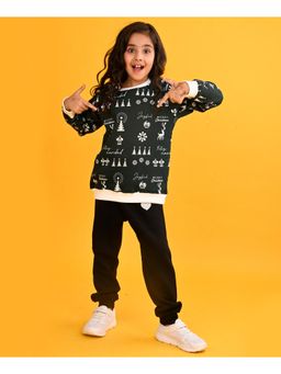 ANTHRILO - Merry Christmas Girls Sweatshirt Black Fleece Jogger (Set of 2)