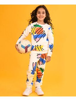 ANTHRILO - Shapes Print Girls Sweatshirt Fleece Jogger (Set of 2)