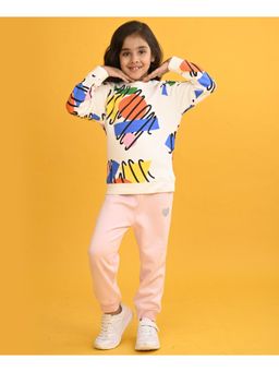ANTHRILO - Shapes Print Girls Sweatshirt Pink Heart Fleece Jogger (Set of 2)
