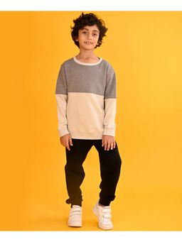 ANTHRILO - Stone Grey Cut N Sew Boys Sweatshirt Black Fleece Jogger (Set of 2)