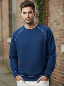 RIGO - Men Solid Blue Crew Neck Oversized Sweatshirt