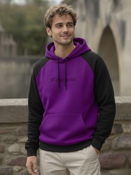 RIGO - Men Color Block Typography Dark Purple Oversized Hoodie