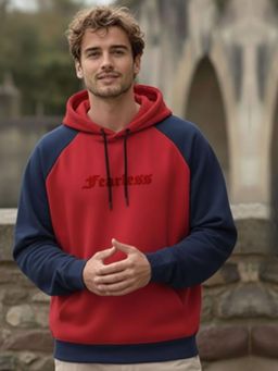 RIGO - Men Color Block Typography Red Oversized Hoodie