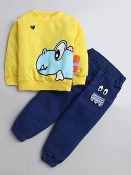 Hopscotch - Boys Yellow Print Sweatshirt and Jeans Set