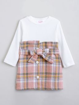 Hopscotch - Girls White Checkered Full-Sleeve Casual Dress
