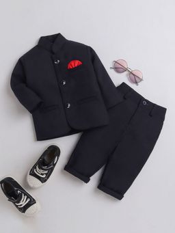 Hopscotch - Boys Navy Blue Solid Coat and Pant Formal Set