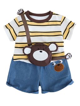 Hopscotch - Boys White and Blue Stripe Print T-Shirt and Shorts Set