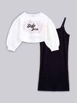 Hopscotch - 2-Piece Stone Embellished Cotton Blouse and Casual Dress