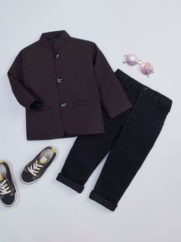 Hopscotch - Boys Black Solid Blazer and Pant Set