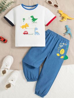 Hopscotch - 2-Piece Dinosaur Print T-shirt and Jeans