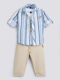 Hopscotch - Blue 3-Piece Striped Shirt, T-shirt and Jeans