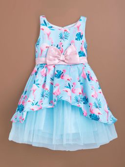 Hopscotch - Girls Blue Sleeveless Bird Print Party Dress